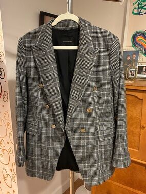 Banana Republic Black and Gray Glen Plaid Double-Breasted Blazer